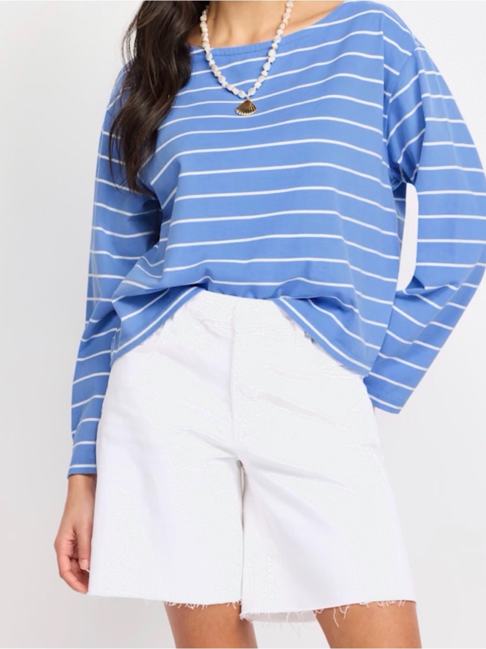 Marine Layer Blue and White Striped Long-Sleeve Boatneck Top